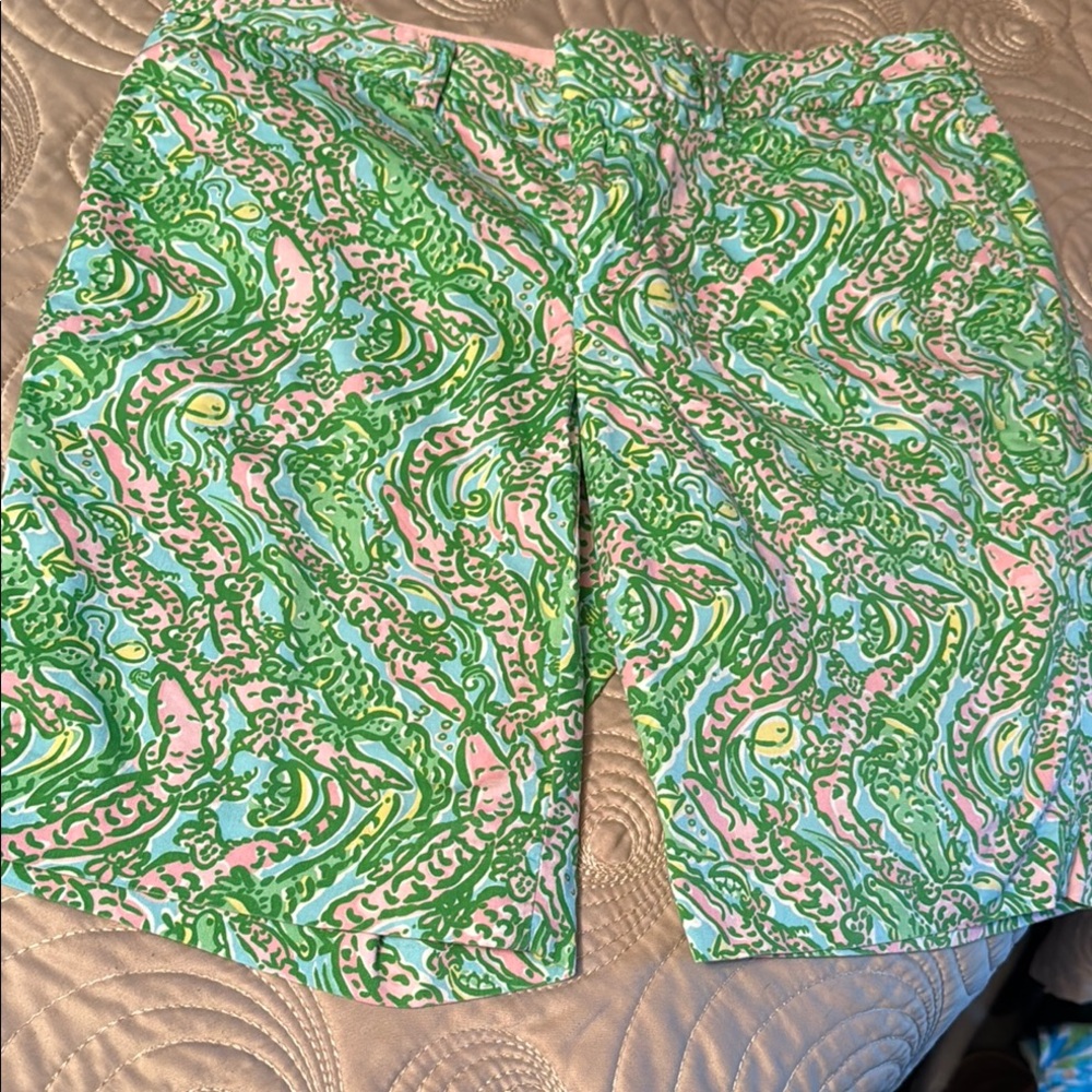 Lilly Pulitzer Green and Pink Bermuda Shorts Vibrant Pattern